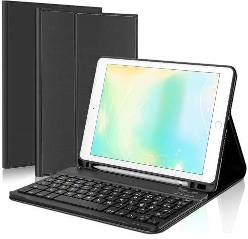 JADEMALL Für iPad 6. Generation Hülle mit Tastatur, Abnehmbare Bluetooth Tastatur Hülle für iPad 5./6. Gen, Pro 9.7, Air 1 & 2, QWERTZ Deutsch, mit Stifthalter – Schwarz
