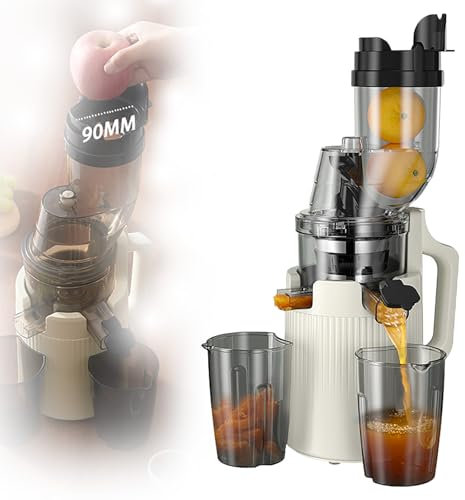 Extracteur de jus à mastication lente 200 W, extracteur de jus frais silencieux de grand diamètre de 9 cm, 600 ml + taux de jus pur de 98 % + séparation du jus résiduel + rotation avant/arrière + fi