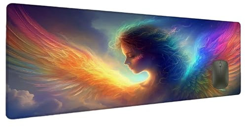 Alfombrilla Ratón XXL 900x400mm Belleza Alfombrilla Gaming áNgel, Mouse Pad Tapete Escritorio Accesorios Gaming, Almohadilla Raton Resistente al Agua Mouse Pad Gaming Antideslizante Jugadores I-5
