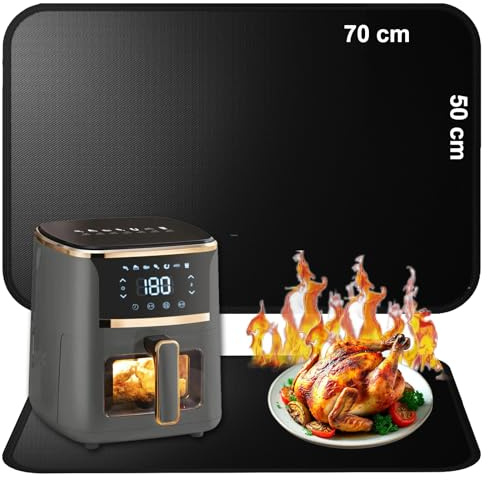Tappetino resistente al calore LUKUBGG per friggitrice ad aria, protezione termica, ignifugo in silicone, antiscivolo e impermeabile (70x50cm, Nero)