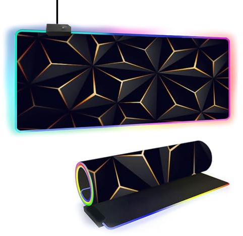 FANSU Tapis de Souris Gaming RGB XXL, Style Abstrait Antidérapante Grand sous Main Bureau, 14 Effets d'éclairage LED, pour Clavier et Souris, Mouse Pad pour PC Gamer (Jaune,900x400x4mm)