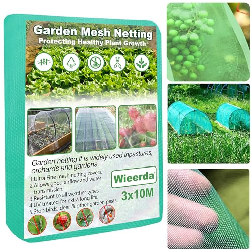 Garden Insect Netting, 3 x 10M Ultra Fine Mesh Insect Netting for Protection Vegetables Plants Fruits Flowers Crops Greenhouse, Green Anti Bird Butterfly Net Cover for Outdoor Patio