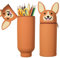 MEISHANG Federmäppchen Silikon-Hund,18 Modelle zur Auswahl,2 in 1 Weiche Silikontasche,Mäppchen Tier 18,5 cm Hoch, Reißverschluss und Ausdehnbar,Stifte Mäppchen für Mädchen Junge(Braun)