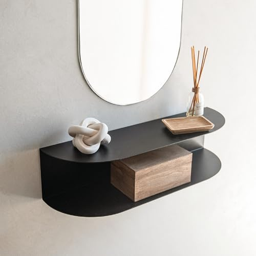 MILUKA Console d’entrée Suspendue Ovva 60 cm, en métal Noire, 2 Niveaux | Étagère murale design avec 2 niveaux, Ideal comme Meuble d’Entrée, Table de Nuit ou Coiffeuse, compacte et minimaliste