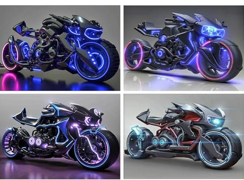 SHEGZHUC 4 Pack Diamond Painting Adult Motorcycle Neon, 40 x 30 cm Diamond Painting Pictures Motorcycle, Mosaic Embroidery, Cross Stitch Art Gift, Wall Decoration for Bedroom, Living Room