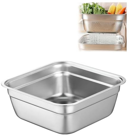 Cuenco de acero inoxidable, recipiente multiusos para fregadero, recipiente cuadrado grande para cocina, lavabo de verduras, plato de metal multifuncional para el hogar