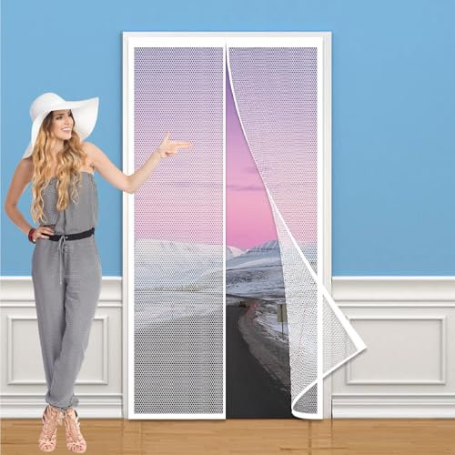 Zanzariera per Porta con Telaio in Alluminio 125 x 225 cm Installazione Senza Fori Zanzariera Magnetica Nero per Corridoi/Porte/Patio, Bianco