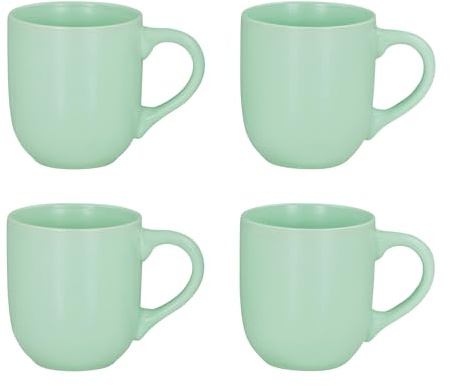 Juego de 4 tazas de gres, 300 ml, color verde pastel, tazas de café, tazas de café, diseño de vajilla de cocina, bebidas calientes, café pott