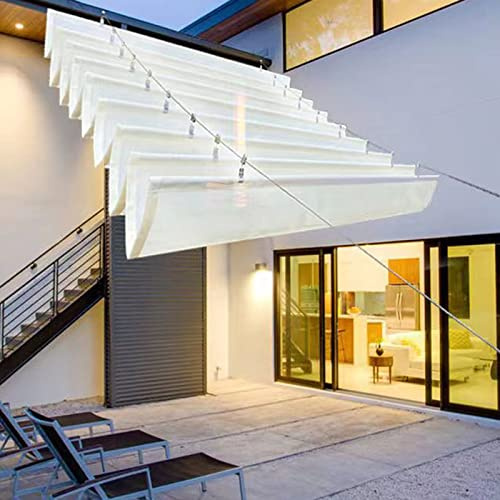 U-förmiges Schattennetz, einziehbarer Sonnenschutz, 95 % UV-Schutz, Terrassenüberdachung, Gartenmarkise, wasserdicht, Schattentuch, leicht zu reinigen, Weiß (1,5 x 7 m)