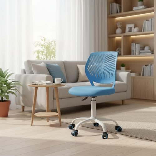 FurnitureR Wohnzimmer Sessel & Stühle ergonomischer Drehstuhl ohne Armlehnen, höhenverstellbar, Netzstoff, Metallfuß mit Rollen, 38x40cm Sitz, 32cm Rückenlehne, Blau