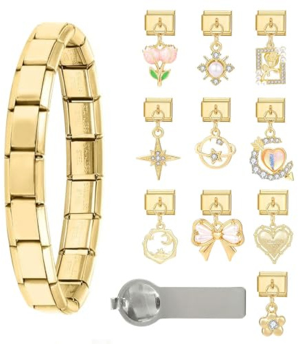 papasgix Italian Charm Bracelet Charms Gold Silber Anhänger Set 9mm Italian Charm Armband Glieder für Damen DIY Bracelet Tool Module Charms für Armbänder Kette