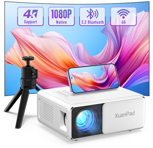 XuanPad Mini Ivory White Projector, 2026 Upgraded Hi-Fi Compact Stereo Systems, Portable Video Projector, Full HD 1080P, Compatible with TV Stick, HDMI, USB, Laptop, iPhone, Android Smartphone