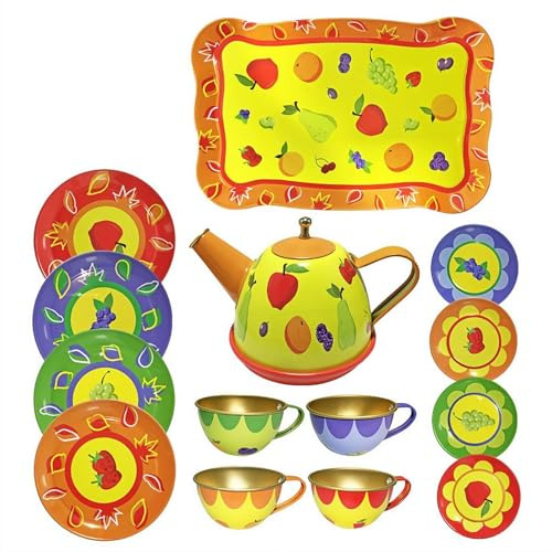 Juego de fiesta de té para niños, juego de simulación, cocina, postre, galletas, tetera, bandeja, juguetes de flores de metal para niñas pequeñas