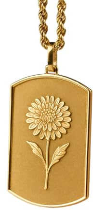 925 sterling silver necklace 30x19mm|18 inch chain|chrysanthemum dog tag necklace|mistletoe charm|rope chain necklace|dog tag|november birthday|en charm|gold plating handmade jewelry |PEND_FIZA_0300