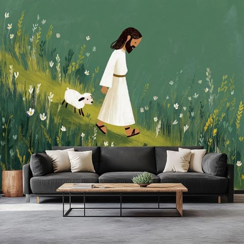 Fotomurales Tejido No Tejido 200 x 140 cm - Papel Pintado Fotográfico Pintura Al Óleo Flores Silvestres Animales Murales Verde Oscuro Póster para Niños Juvenil Salón Dormitorio Decoración Del Hogar