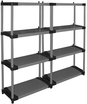 Kreher Set 2 Stück XL Kunststoffregal in Lichtgrau mit Vier Böden pro Regal. Jeder Boden belastbar bis zu 80 kg. Werkzeuglose Montage. Abwaschbar und stabil. Maße pro Regal BxTxH 80 x 40 x 168 cm.