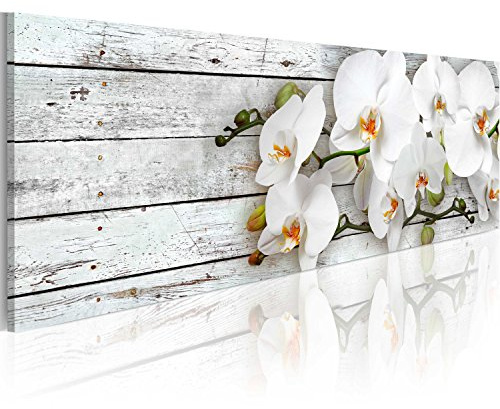 B&D XXL Acrylglasbild Blumen 120x40 cm 1 Teilig Wandbild auf Acryl Glasbilder Kunstdruck Moderne Acrylglas Platte Wanddekoration Geschenke Heimdekoration Glasbild Orchidee Holzoptik b-A-0072-k-d