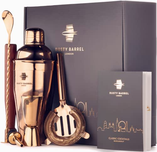 Rusty Barrel Cocktail Making Kit - Beautifully Presented Cocktail Shaker Set - Premium Cocktail Set with Cocktail Shaker and Bar Accessories for Home Pub - Cocktail Gift Set in a Beautiful Gift Box