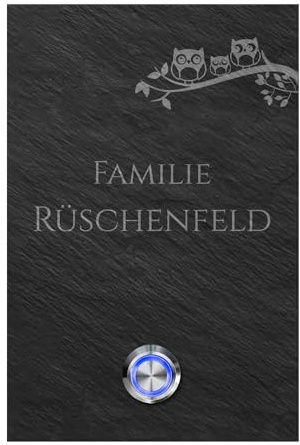 Schiefer Türklingel mit Gravur und LED-Klingelknopf und über 100 Motive | Modell: Rüschenfeld-sch | 10x15 cm Klingel-Taster Klingelschild Klingelplatte Namensschild beschriftet
