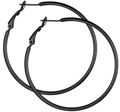 PROSTEEL Mittelgroße Creolen Ohrringe für Damen, Piercing Schwarz Hoop Ohrringe, Simpel Stil Huggie Hoop Klappcreolen Ohrstecker 50mm