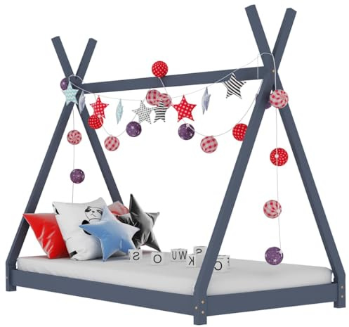 vidaXL Giroletto per Bambini Grigio in Massello di Pino 70x140 cm
