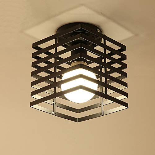 iDEGU Plafonnier Industrielle Cage Lustre Suspension en Métal Fer Luminaire pour Chambre Cuisine Couloir, Noir