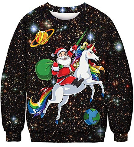 QKURT Unisex Pull Moche de Noël, Pulls molletonnés 3D Digital Print Graphic T-Shirts à Manches Longues -XL-Noir
