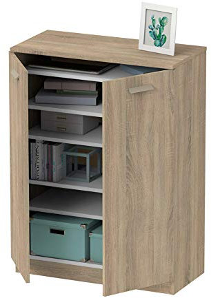 MUEBLES PITARCH | Armario Auxiliar Zapatero Multiusos bajo, 2 Estantes, Despachos Galerias Cocinas,101x74x36cm (Alto x Ancho x Fondo), Roble Cambrian, Colección Tibet