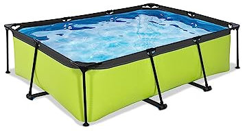 EXIT Toys Lime Pool - 220x150x65cm - Rechteckiger, Kompakter Rahmenpool mit Kartuschenfilterpumpe - Leicht Zugänglich - Für Kleinkinder Geeignet - Starker Rahmen - Einzigartiges Design - Grün