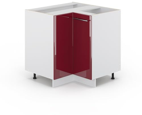 Vicco Eckunterschrank Fame-Line, Bordeaux Hochglanz, 80.5 cm | MDF-Front · Ohne Arbeitsplatte · Höhenverstellbare Füße · Metallgriffe · Soft-Close