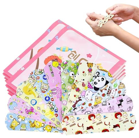 100 Stück Kinderpflaster, niedliche Cartoon-Erste-Hilfe-Pflaster, wasserfest, atmungsaktiv, selbstklebend, Fingerpflaster, Verbandwickel, Notfallset für Kinder, Jungen und Mädchen