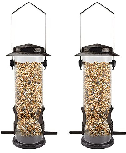 MIXXIDEA Futterspender für Wildvögel, aus Edelstahl, zum Aufhängen, für Garten, Hinterhof, Außendekoration, lockt Wildfinken, Distel, Kardinal 2 Stück（Kaffee）