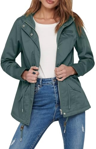 ONLY Damen Übergangs-Jacke ONLLorca Canvas Parka mit Kapuze 15216452, Balsam Green ,XXL