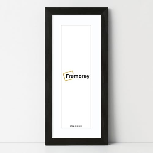 FRAMOREY Panoramic Style, Oxford Flat Wooden Effect Picture Frame, 14x8 Size Ash Black Photo Frame With 10x4 Size White Mount, Handmade Frame, Wall Art Hanging Frame, Best Home Decor Frames