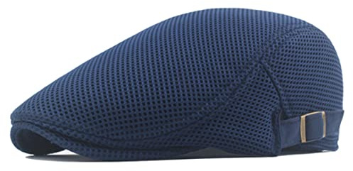 YianBestja Unisex Sommer Schirmmütze Herren Damen Atmungsaktiv Sommer Mesh Barett Mütze Sonnenhut Schiebermütze Baskenmütze Newsboy Flat Cap Hut Sommermütze (Navy Blau)
