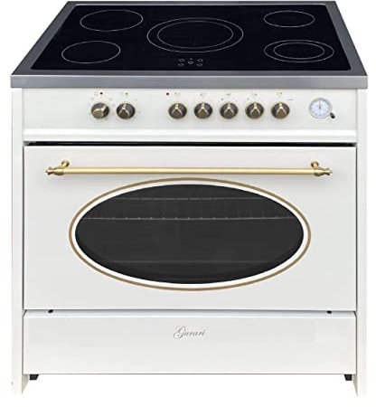 GURARI Elektro Standherd GCH E 912 CR Retro Standherd 90 cm Creme | Glaskeramik Herd Range Coocker 121 L | 8 Funktionen | Heißluft | Grill | Elektro Herd 5 Hi-Light Zonen Kochfeld | Teleskopauszug