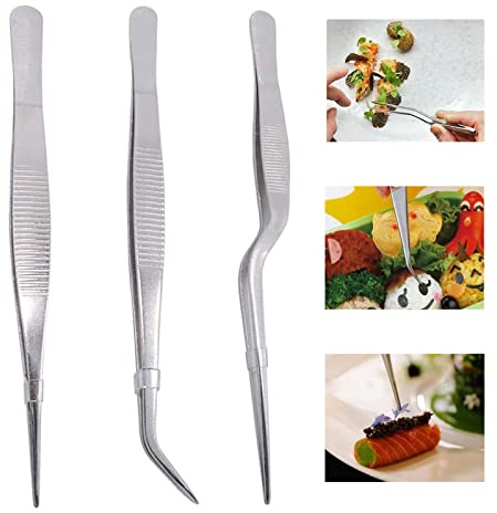 3Pcs Kitchen Cooking Tweezers Stainless Steel | Multipurpose, Food Tongs, Fish Bone Tweezers, Precision Tongs, Cake Decorating