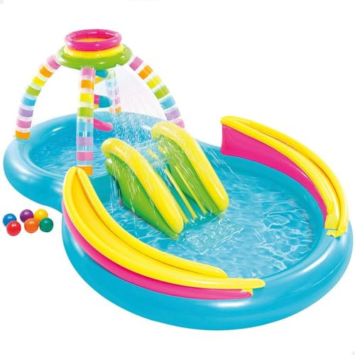 Intex 56137NP - Piscina Gonfiabile Play Center Rainbow, Vinile, Multicolore, 295x191x109 cm