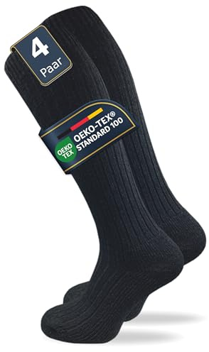 GAWILO Chaussettes norvégiennes hautes homme (4 paires) – Chaussettes chaudes – Longues & noires (43-46)