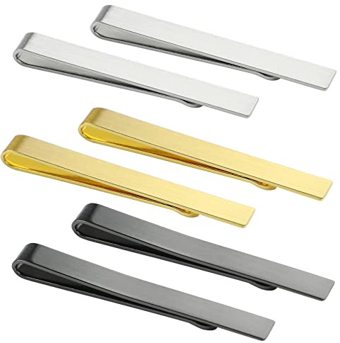 Kcmell Tie Clip for Men, 6 Pcs Men's Tie Clips Classic Tie Clip Set, Matte brushed Tie Bar Tie Pin for Men Daily Life Business Anniversary Engagement Wedding
