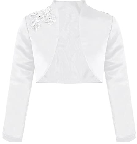 iEFiEL Kinder Bolero Schulterjacke Mädchen Bolero Jacke Festlich - Langarm Weiß Ivory zum Kommunionkleid Taufkleid