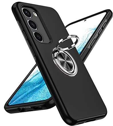 LeYi for Samsung Galaxy S23 Plus Phone Case, Shockproof Protective Cover | Invisible Metal Ring Stand Holder Tough Shockproof Protective Phone Cover for S23Plus - Black