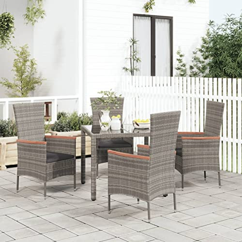 Keketa Garten Essstuhl Gartenstühle mit Kissen Gartenstuhl Relaxstuhl Sessel Hochlehner Stuhl Gartensessel Rattanstuhl Rattansessel Gartenmöbel 4 STK. Poly Rattan Grau