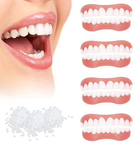 SPOKKI 4 Paar Gefälschte Zähne, Falsche Zähne Veneers, Kosmetische Zahnabdeckung, Zahnprothese Künstliche, Temporäre Zähne, Provisorische Zahnprothese für Frauen Männer