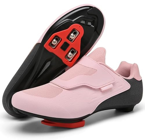Womens Cycling Shoes Compatible with Peloton Indoor Road Bike Riding Shoes Pre-Installed Delta Cleats Clip Outdoor Pedal (Pink, 40)