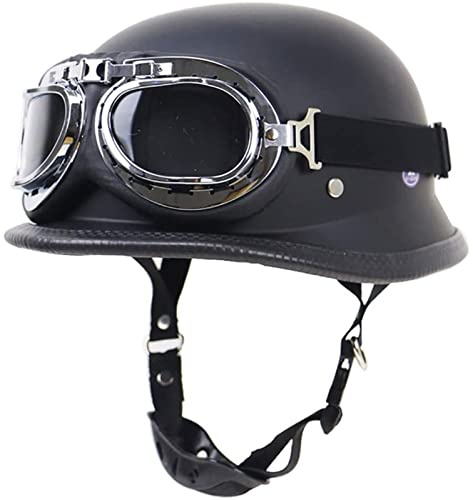 EBAYIN Casque Bol, Casque Demi Jet RéTro Style Allemand Casque Moto Casque Ouvert RéTro Harley Casque Cruiser Chopper Scooter Pilote Jet Casque Dot ECE Approuvé,MatteBlack-M=（57~58cm）
