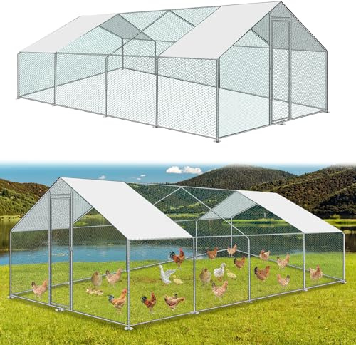Yakimz Hühnerstall Freilaufgehege 3x8x2m mit Schloss und Tür, Tiergehege Metall 24 m² Hühnerhaus Freigehege Outdoor Geflügelstall, für Hühnerkäfig Kleintiere