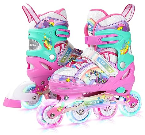 Unicorno Pattini in Linea Bambina Pattini a Rotelle Regolabili Pattini a 4 Ruote con Tutte Ruote LED per Principianti Bambini Ragazza Regalo di Compleanno Natale