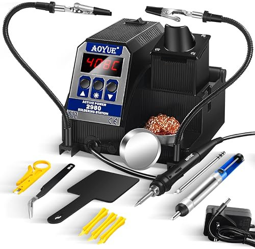 Aoyue 2980 Digital Precision Soldering Iron Station Kit 60W 110v-240v with T-12 Style Active Power Tips, Rapid Heatup, Temp Calibration & Auto Sleep, °C/°F Conversion