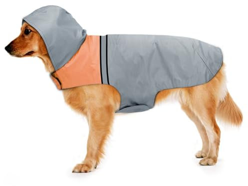 Wasserdichter Regenjacken Leicht Winddicht, Hunderegenmantel mit Sicheren Reflexstreifen, Wasserdichter Regenmantel mit Kapuze für kleine mittelgroße und große Hunde (XL)